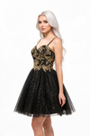 Cargar imagen en el visor de la galería, LAHS2828J Wholesale Butterfly Sequin Homecoming Dress Glitter Tulle Fit-and-Flare Cocktail Dress - BLACK GOLD - Short Cocktail Dress LAH