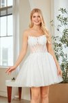 Cargar imagen en el visor de la galería, Wholesale Strapless Lace Corset Short Tulle Dress Embroidered Bodice Lace-Up Back by LAA9083S - WHITE - Dresses LAA