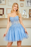 Cargar imagen en el visor de la galería, Wholesale Strapless Lace Corset Short Tulle Dress Embroidered Bodice Lace-Up Back by LAA9083S - - Dresses LAA