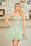 Cargar imagen en el visor de la galería, Wholesale Strapless Lace Corset Short Tulle Dress Embroidered Bodice Lace-Up Back by LAA9083S - SAGE - Dresses LAA