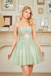 Cargar imagen en el visor de la galería, Wholesale Strapless Lace Corset Short Tulle Dress Embroidered Bodice Lace-Up Back by LAA9083S - - Dresses LAA