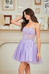 Cargar imagen en el visor de la galería, Wholesale Strapless Lace Corset Short Tulle Dress Embroidered Bodice Lace-Up Back by LAA9083S - - Dresses LAA