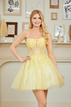 Cargar imagen en el visor de la galería, Wholesale Strapless Lace Corset Short Tulle Dress Embroidered Bodice Lace-Up Back by LAA9083S - - Dresses LAA