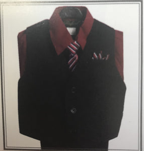 LA Merchandise LADBG688 4 pc Pin striped Formal Boys Suit - BURGUNDY - Boys suits LA Merchandise