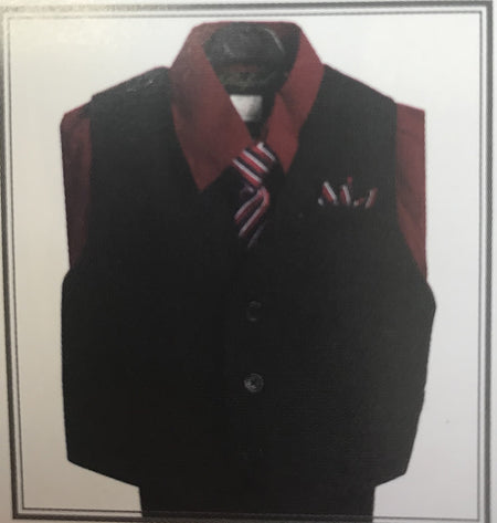 LA Merchandise LADBG688 4 pc Pin striped Formal Boys Suit - BURGUNDY - Boys suits LA Merchandise