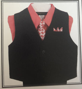 LA Merchandise LADBG688 4 pc Pin striped Formal Boys Suit - CORAL - Boys suits LA Merchandise