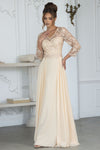 Load image into Gallery viewer, Wholesale 3/4 Illusion Sleeve 3D Floral Lace Appliqué A-Line Mother of the Bride Gown by LAF8375 - CHAMPAGNE - Dresses LAF