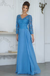 Load image into Gallery viewer, Wholesale 3/4 Illusion Sleeve 3D Floral Lace Appliqué A-Line Mother of the Bride Gown by LAF8375 - DUSTY BLUE - Dresses LAF