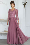 Load image into Gallery viewer, Wholesale 3/4 Illusion Sleeve 3D Floral Lace Appliqué A-Line Mother of the Bride Gown by LAF8375 - MAUVE - Dresses LAF