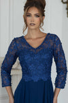 Load image into Gallery viewer, Wholesale 3/4 Illusion Sleeve 3D Floral Lace Appliqué A-Line Mother of the Bride Gown by LAF8375 - - Dresses LAF