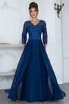 Load image into Gallery viewer, Wholesale 3/4 Illusion Sleeve 3D Floral Lace Appliqué A-Line Mother of the Bride Gown by LAF8375 - NAVY BLUE - Dresses LAF