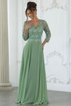 Load image into Gallery viewer, Wholesale 3/4 Illusion Sleeve 3D Floral Lace Appliqué A-Line Mother of the Bride Gown by LAF8375 - SAGE - Dresses LAF
