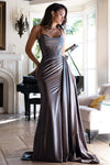 Load image into Gallery viewer, Wholesale Satin Corset Evening Gown with Lace-Up Back &amp; High Slit Spaghetti Strap Dress by LAF8464