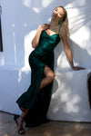 Load image into Gallery viewer, Wholesale Satin Corset Evening Gown with Lace-Up Back &amp; High Slit Spaghetti Strap Dress by LAF8464
