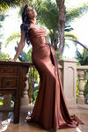 Load image into Gallery viewer, Wholesale Satin Corset Evening Gown with Lace-Up Back &amp; High Slit Spaghetti Strap Dress by LAF8464