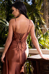 Load image into Gallery viewer, Wholesale Satin Corset Evening Gown with Lace-Up Back &amp; High Slit Spaghetti Strap Dress by LAF8464