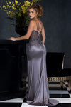 Load image into Gallery viewer, Wholesale Beaded Lace Corset Satin Evening Gown with High Slit Spaghetti Strap by LAF8481 - - Prom Dresses LAF