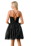 Load image into Gallery viewer, LAHS2750Y Wholesale Metallic Shimmer Fit-and-Flare Short Dress with Lace-Up Back Cocktail Dress