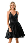 Load image into Gallery viewer, LAHS2750Y Wholesale Metallic Shimmer Fit-and-Flare Short Dress with Lace-Up Back Cocktail Dress