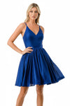 Load image into Gallery viewer, LAHS2750Y Wholesale Metallic Shimmer Fit-and-Flare Short Dress with Lace-Up Back Cocktail Dress