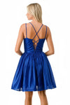 Load image into Gallery viewer, LAHS2750Y Wholesale Metallic Shimmer Fit-and-Flare Short Dress with Lace-Up Back Cocktail Dress