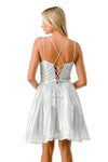 Load image into Gallery viewer, LAHS2750Y Wholesale Metallic Shimmer Fit-and-Flare Short Dress with Lace-Up Back Cocktail Dress