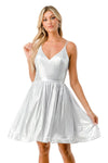 Load image into Gallery viewer, LAHS2750Y Wholesale Metallic Shimmer Fit-and-Flare Short Dress with Lace-Up Back Cocktail Dress