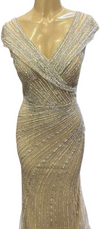 Load image into Gallery viewer, Wholesale Fully Beaded Sequin Sheath V-Neck Cap Sleeve Prom Evening Gown by LAM2674