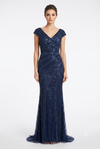 Load image into Gallery viewer, Wholesale Fully Beaded Sequin Sheath V-Neck Cap Sleeve Prom Evening Gown by LAM2674
