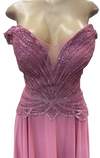 Load image into Gallery viewer, Off-Shoulder Beaded Chiffon A-Line Mother of the Bride Dress with Cap Sleeve by LAM-2677 - - Mother of he Bride Dress LA Merchandise