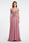 Load image into Gallery viewer, Off-Shoulder Beaded Chiffon A-Line Mother of the Bride Dress with Cap Sleeve by LAM-2677 - DUSTY ROSE - Mother of he Bride Dress LA Merchandise