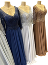 Load image into Gallery viewer, Wholesale Long Sleeve Deep V-Neck Beaded Illusion Lace A-Line Mother of the Bride by LAM-2678 - - Mother of he Bride Dress LA Merchandise