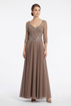 Load image into Gallery viewer, Wholesale Long Sleeve Deep V-Neck Beaded Illusion Lace A-Line Mother of the Bride by LAM-2678 - BROWN - Mother of he Bride Dress LA Merchandise