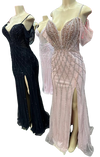 Load image into Gallery viewer, Beaded Diamond Mermaid Prom Dress with Cold-Shoulder Flutter Sleeves &amp; High Slit by LAM-2679 - - Prom Dress LA Merchandise