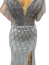 Load image into Gallery viewer, Beaded Diamond Mermaid Prom Dress with Cold-Shoulder Flutter Sleeves &amp; High Slit by LAM-2679 - - Prom Dress LA Merchandise