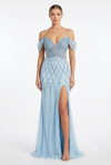 Load image into Gallery viewer, Beaded Diamond Mermaid Prom Dress with Cold-Shoulder Flutter Sleeves &amp; High Slit by LAM-2679 - BABY BLUE - Prom Dress LA Merchandise
