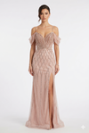 Load image into Gallery viewer, Beaded Diamond Mermaid Prom Dress with Cold-Shoulder Flutter Sleeves &amp; High Slit by LAM-2679 - ROSE GOLD - Prom Dress LA Merchandise