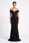 Load image into Gallery viewer, Wholesale Off-Shoulder Sequin Mermaid Prom Dress V-Neck Illusion Lace-Up Corset Back by LAM2685 - BLACK - Prom Dress LA Merchandise
