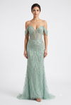 Load image into Gallery viewer, Wholesale Off-Shoulder Sequin Mermaid Prom Dress V-Neck Illusion Lace-Up Corset Back by LAM2685 - SAGE - Prom Dress LA Merchandise