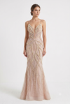 Load image into Gallery viewer, Pearl Beaded Mermaid Prom Dress V-Neck Spaghetti Strap Lace-Up Back Formal Evening Gown by LAM-2687 - GOLD - Prom Dress LA Merchandise