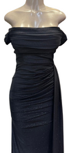 Load image into Gallery viewer, Wholesale Off-Shoulder Glitter Jersey Sheath Gown Ruched Draped Bodice &amp; Side Slit by LAM2694 - - Prom Dress LA Merchandise