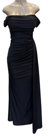 Load image into Gallery viewer, Wholesale Off-Shoulder Glitter Jersey Sheath Gown Ruched Draped Bodice &amp; Side Slit by LAM2694 - - Prom Dress LA Merchandise