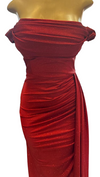 Load image into Gallery viewer, Wholesale Off-Shoulder Glitter Jersey Sheath Gown Ruched Draped Bodice &amp; Side Slit by LAM2694 - - Prom Dress LA Merchandise