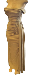 Load image into Gallery viewer, Wholesale Off-Shoulder Glitter Jersey Sheath Gown Ruched Draped Bodice &amp; Side Slit by LAM2694 - - Prom Dress LA Merchandise