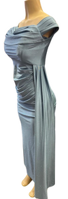 Load image into Gallery viewer, Wholesale Off-Shoulder Glitter Jersey Sheath Gown Ruched Draped Bodice &amp; Side Slit by LAM2694 - - Prom Dress LA Merchandise