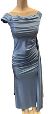Load image into Gallery viewer, Wholesale Off-Shoulder Glitter Jersey Sheath Gown Ruched Draped Bodice &amp; Side Slit by LAM2694 - - Prom Dress LA Merchandise