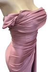 Load image into Gallery viewer, Wholesale Off-Shoulder Glitter Jersey Sheath Gown Ruched Draped Bodice &amp; Side Slit by LAM2694 - - Prom Dress LA Merchandise