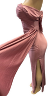 Load image into Gallery viewer, Wholesale Off-Shoulder Glitter Jersey Sheath Gown Ruched Draped Bodice &amp; Side Slit by LAM2694 - - Prom Dress LA Merchandise