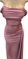 Load image into Gallery viewer, Wholesale Off-Shoulder Glitter Jersey Sheath Gown Ruched Draped Bodice &amp; Side Slit by LAM2694 - - Prom Dress LA Merchandise