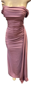 Load image into Gallery viewer, Wholesale Off-Shoulder Glitter Jersey Sheath Gown Ruched Draped Bodice &amp; Side Slit by LAM2694 - - Prom Dress LA Merchandise